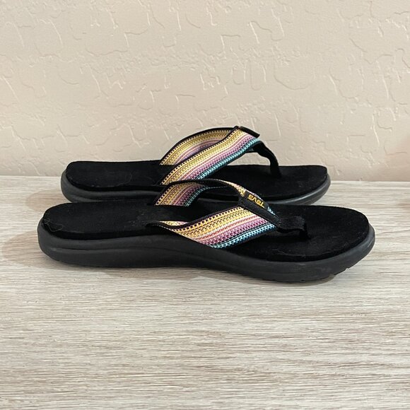 Teva 6 Flip Flop Sandals Voya Antiguous Black Multi Color Straps - Picture 7 of 12